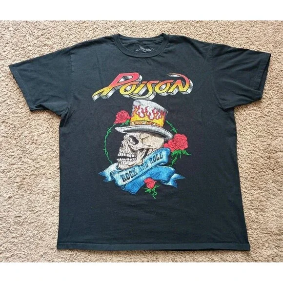 Poison Rock Band T-Shirt Men's Large Black Short Sleeve - Picture 1 of 6